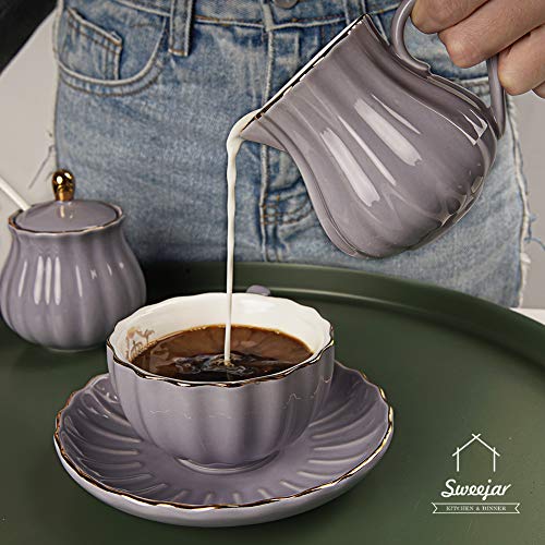 image for Sweejar Royal Ceramic Sugar and Creamer Set, 3 Piece Set with Cream Pi