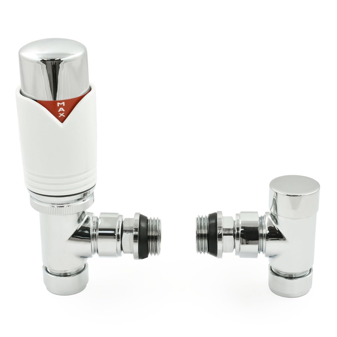 Realm Angled TRV White - Thermostatic Radiator Valves Set - 15mm