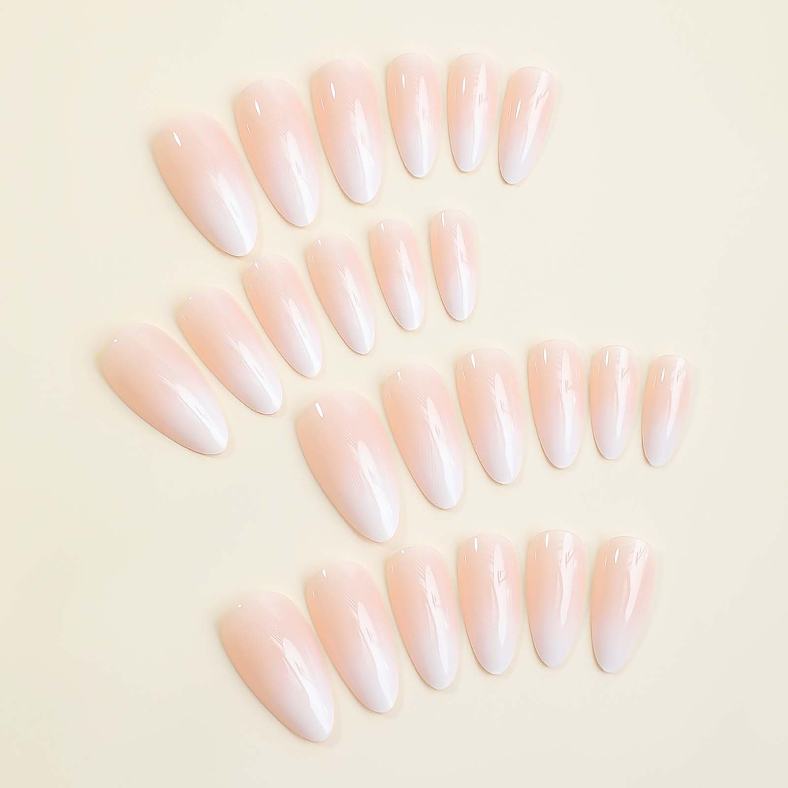 RUOKEXIN Press on Nails Almond Short Fake Nails with Glue Pink White Ombre Acrylic False Nails with Designs Glossy Artificial Nail Press ons Reusable Natural Stick on Nails for Women Fingernails Set - Image 3