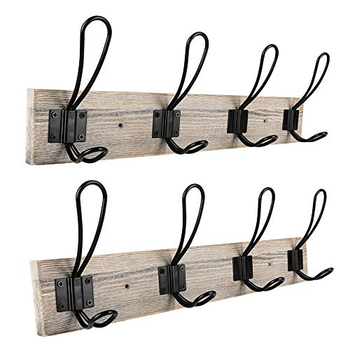 Wall Mounted Coat Rack,Sageme Wooden Entryway Vintage Rustic Coat Rack Hat Hanger Rack 4-Hook Rail for The Entryway, Bathroom, Bedroom, Kitchen, Mudroom Solid Wood (4 Hooks, Black 2 Pack)