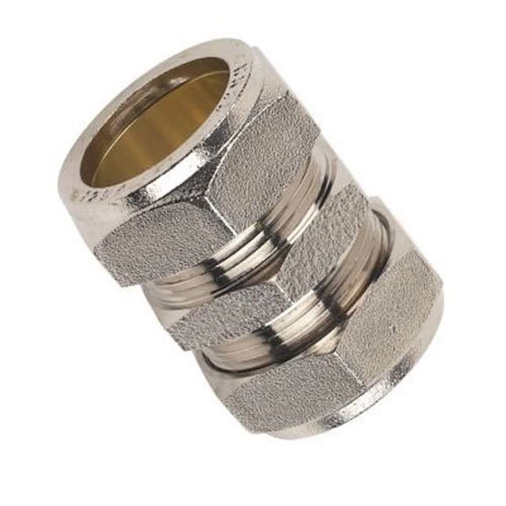 Merriway BH03151 Compression Fitting Brass Straight Connector, 15mm - Chrome Plated
