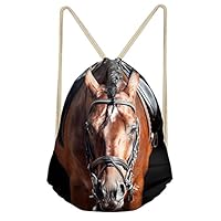 INSTANTARTS Vintage Horse Drawstring Backpack Cinch Bag Women Men Brown Sackpack