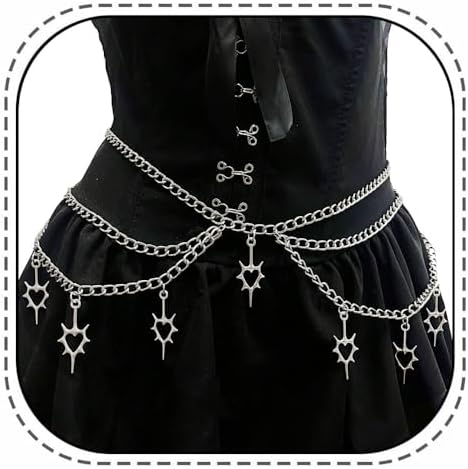 Sacina Black Cross Chain belt, Waist Belly Chain, Gothic Goth Punk