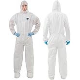 2 Pack Vicogard Hazmat Suits, SMS Breathable Disposable Coveralls, Front Zipper Elastic Waistband & Cuffs Ankles, Painters Suit for Men & Women with Hood for Hospitals, Laboratories, Medical