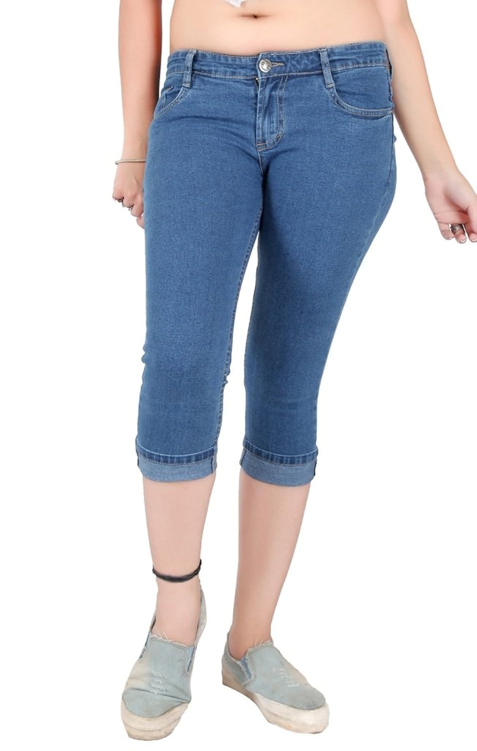 obeo womens slim fit streachable denim capri