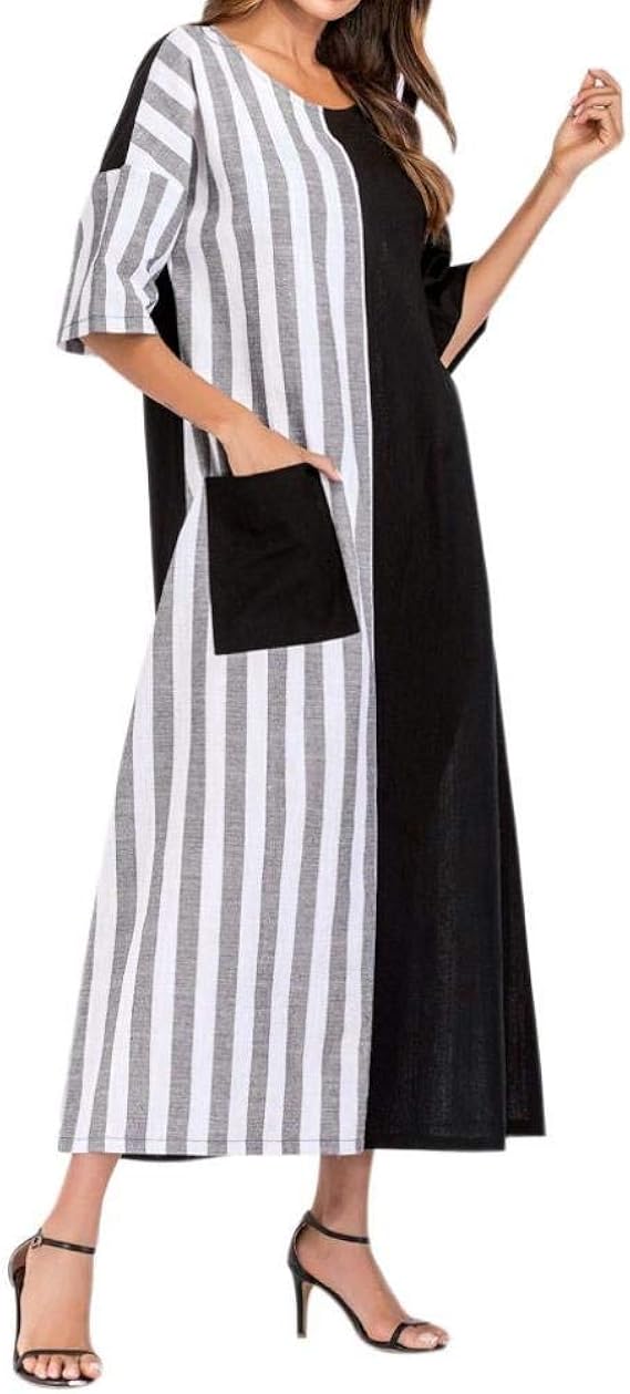 Amazon 女性のスカート春シックなファッション夏の女の子ビーチスカート夏のスカートレディースストライプカジュアルルーズカフタンロングドレス スカート 通販