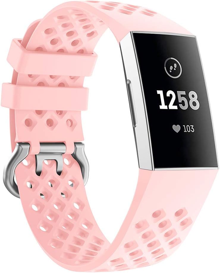 for Fitbit Charge 3 Bands, Fineser Soft Sports Wristband Breathable Silicone Strap Compatible Fitbit Charge 3, Large Small (S, Pink)