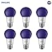 Philips LED 463208 A19 Party Bulbs: 8-Watt (60-Watt Equivalent), E26 Medium Screw Base, Purple Light, 6-Pack