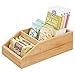 mDesign Bamboo Wood Food Storage Bin with Divided 3 Compartments and Sloped Front for Kitchen Cabinet, Pantry, Shelf to Organize Seasoning Packets, Powder Mixes, Spices, Snacks - Natural
