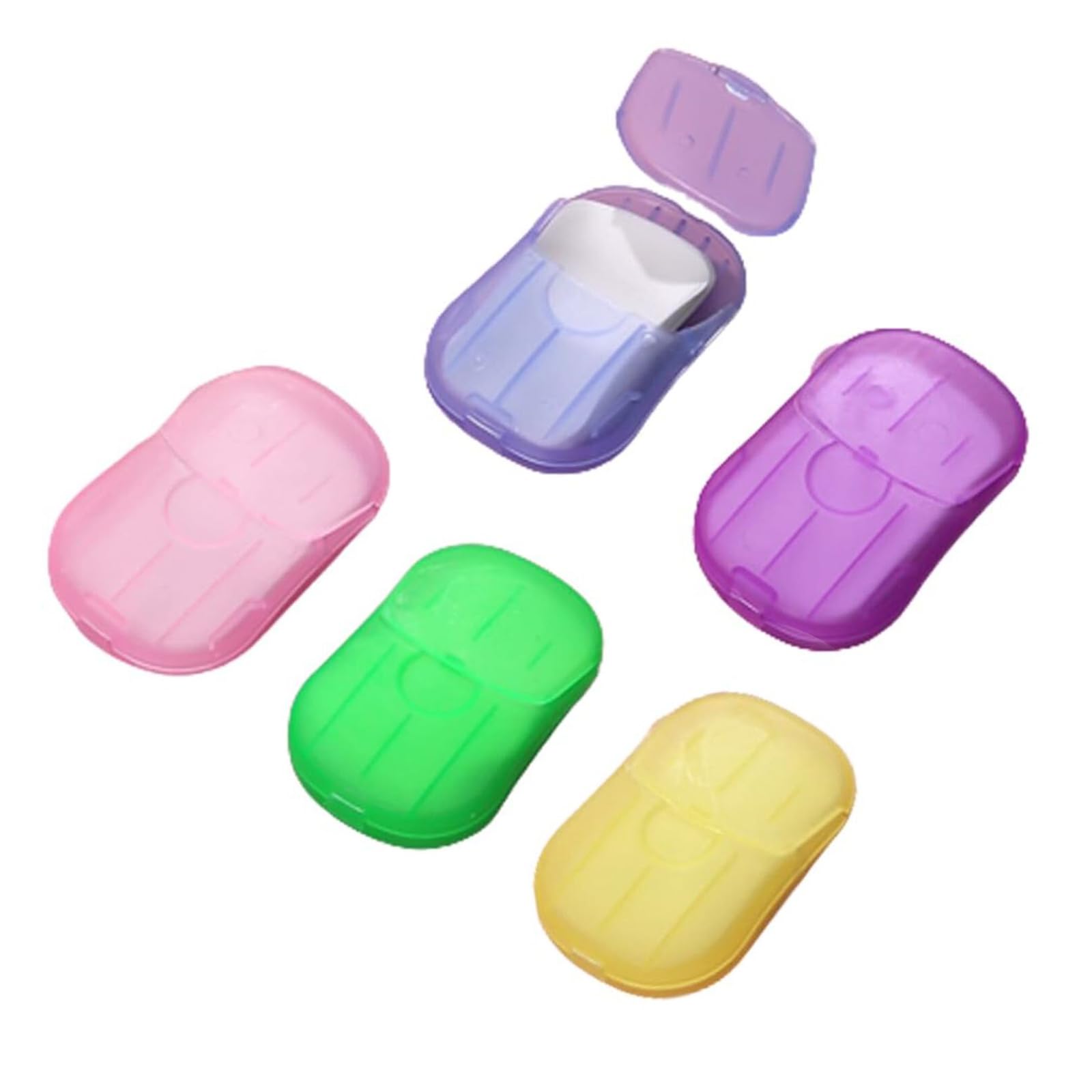 5 Boxes Portable Hand Soap Flakes Disposable Paper Soap Mini Scented Slice Sheets with Storage Box Paper Soap Sheets for Hand Washing Foaming Travel