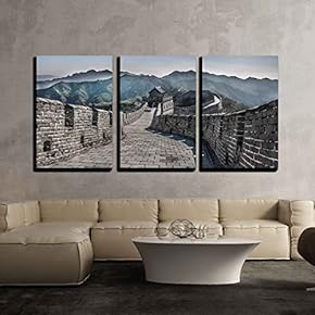 3 Piece Canvas Wall Art - The Great Wall at Mutianyu - Modern Home Art Stretched and Framed Ready to Hang - 16"x24"x3 Panels