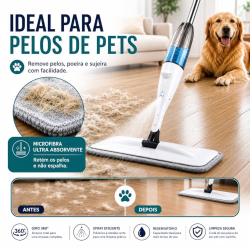 Mop Spray com Reservatório de 600 ml e Refil de Microfibra 360°