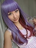 Sexy Lolita Heat Friendly Long Staight Wavy Highlights Cosplay Party Hair Wig (Purple&Pink Highlights)