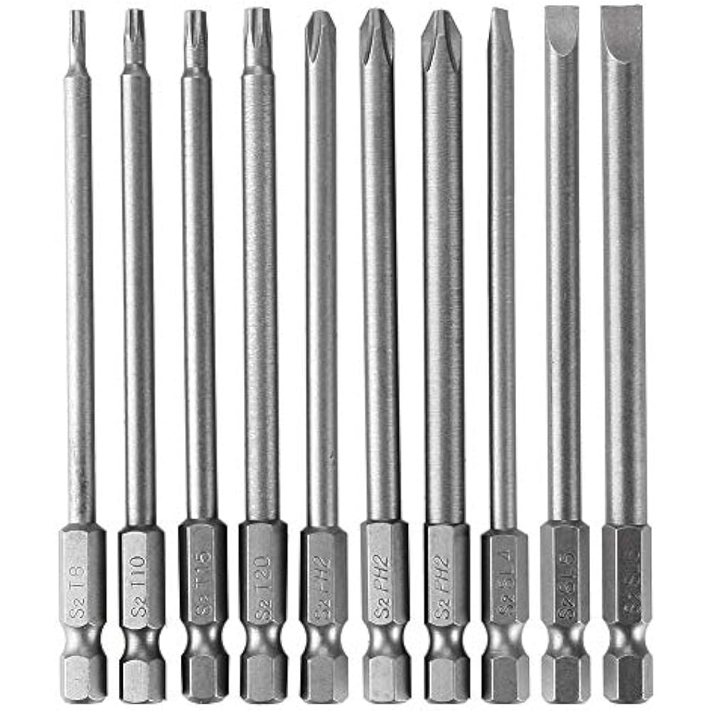 10pcs 1/4 Inch Hex Shank Long Screwdriver Bits Set Power Tools