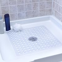 SlipX Solutions Clear Square Shower Stall Mat Adds Non-Slip Traction (21" Sides, 160+ Suction Cups, Great Drainage)