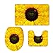 HUGSIDEA Sunflower Pattern 3 Piece Non-slip Bathroom Rug Set Bath Mat + Contour Rug + Toilet Lid Cover