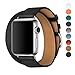 WAfeel Compatible for Iwatch 38/42mm Leather Band Double Tour iwatch Strap Replacement Band with Stainless steel Clasp for Iphone Watch Series 3 Series 2 Series 1,Sport Edition Men Women (Black, 38mm)