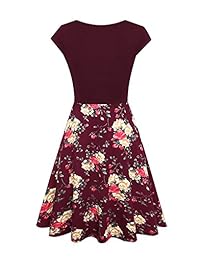 Roosey - Vestido de mujer, diseño floral, casual con cuello en V y bolsillos