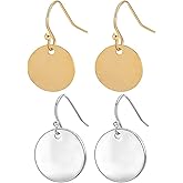 2 pair Gold Circle Disc Dangle Drop Earrings for Women Lightweight Small Round Hoop Statement Earrings Minimalist Jewelry for Women Gift for Her