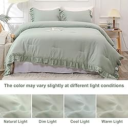 YOZEN Sage Green Double Ruffle Comforter Set King