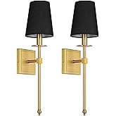 XiNBEi Lighting Wall Sconces Set of 2, Hardwired Brushed Brass Sconce Lighting with Black Fabric Shade Modern Wall Mount Ligh