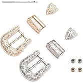 2Sets Belt Buck Set 1 Inch Western Cowboy Buckle Set 3 Piece Alloy Belt Buckle Antique Gold/Silver 2 Styles and Punchs for Replacement Men Women Belt