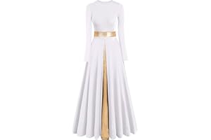 Z&X Praise Dance Modern Worship Liturgical Long Dresses for Women Metallic Color Block Church Robe Lyrical Dancewear