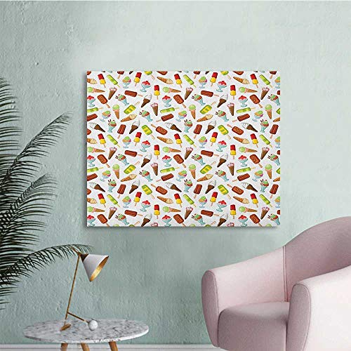 Anzhutwelve Ice Cream Wallpaper Frozen Desserts in Wafer Cone Glazed Eskimo with Whipped Cream Chocolate Sundae Custom Poster Multicolor W36 xL24