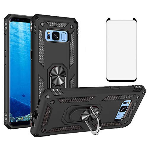 Phone Case for Samsung Galaxy S8 Plus with Tempered Glass Screen Protector Magnetic Accessories Heavy Duty Rugged Protective Shockproof Hard Bumper Glaxay S8+ S 8 8plus S8plus 8S Edge Women Men Black