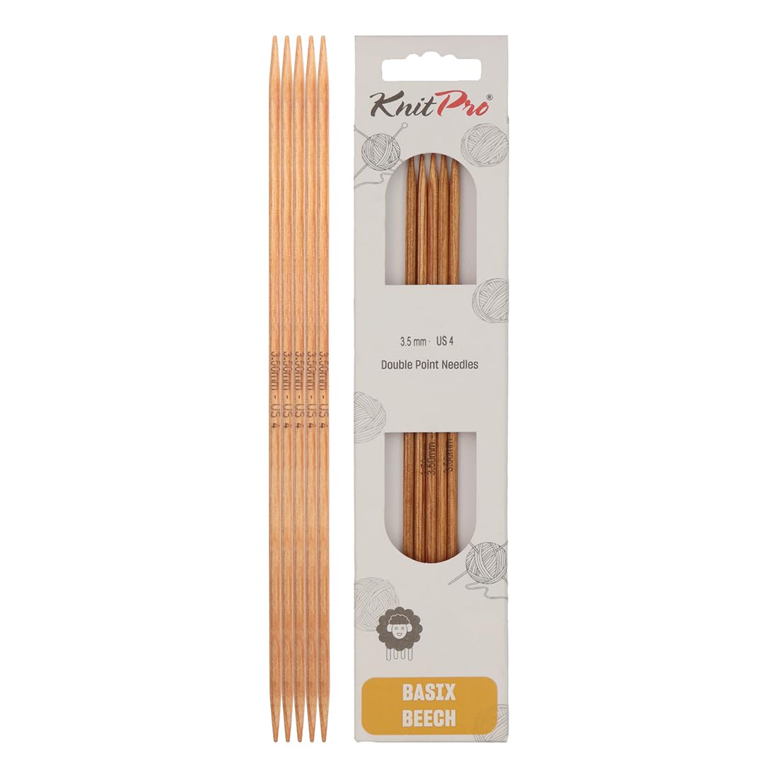 KnitPro Basix Beech Double Pointed Needles 8" (20cm) | 3.50mm