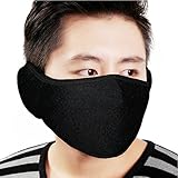 Elandy 2PCS Unisex Winter Breathable Dustproof Prevent Mist Haze Pure black Earloop Face Mouth Mask Anti-fog Windproof Earmuff Masks for Cycing