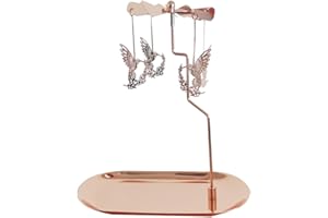 kingnero Carousel Candle Rotary Candle Holder Spinning Candleholder Windmill Rotating Tealight Candlestick for Home Decoration (Oval Tray Hummingbird)
