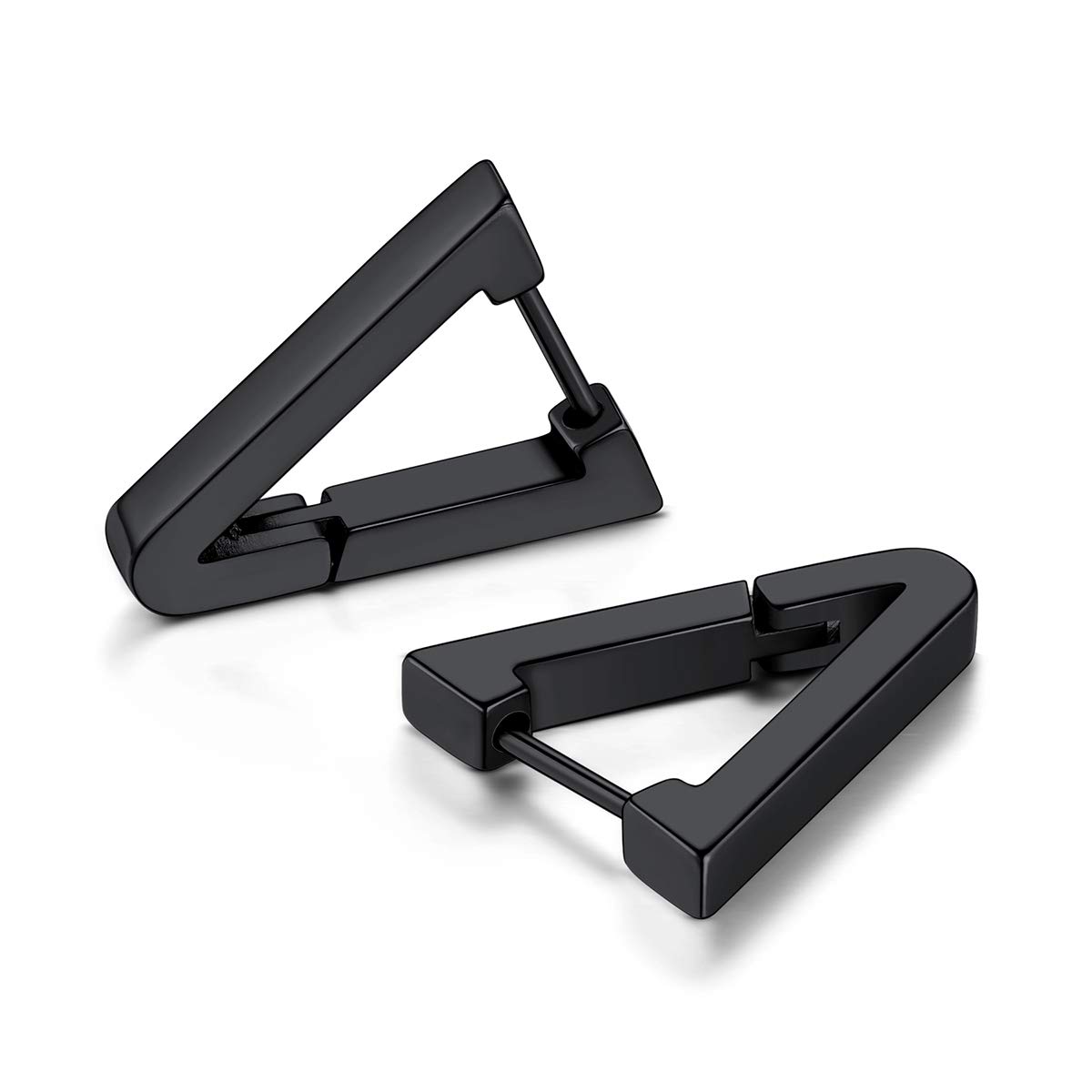 FOCALOOK Black Stud Earrings Mens Triangle Earrings Stainless Steel Piercing Ear Jewellery