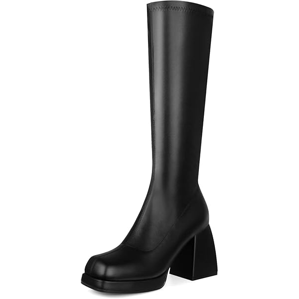  Modatope Knee High Boots Women Chunky Heel Black Boots Riding  Boots Faux Crocodile Boots Calf High Boots Pointed Toe Boots Size 6