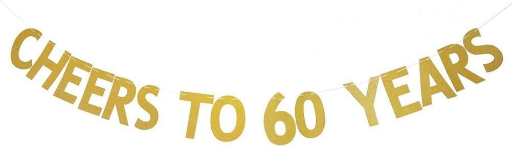 Veewon Cheers to 60 Years Banner Gold Glitter Letters Bunting Garlands 60th Birthday Anniversary Party Photo Prop Decor