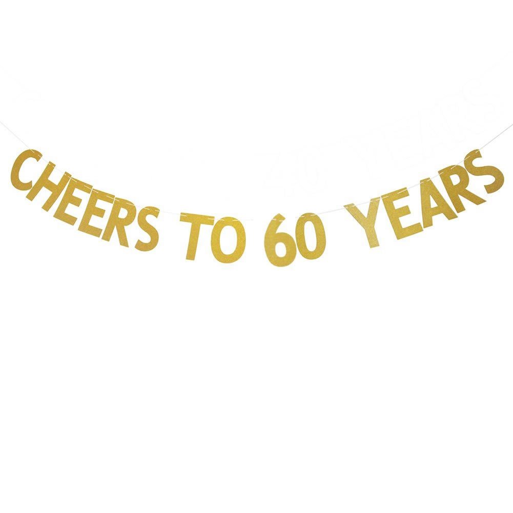 Veewon Cheers to 60 Years Banner Gold Glitter Letters Bunting Garlands 60th Birthday Anniversary Party Photo Prop Decor