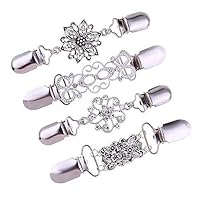 XINdream 4 Pcs Alloy Diamond Sweater Clip, Retro Silver Antique Flowers Sweater Cardigan Shawl Collar Link Dresses Elegant Buckle for Women Girls