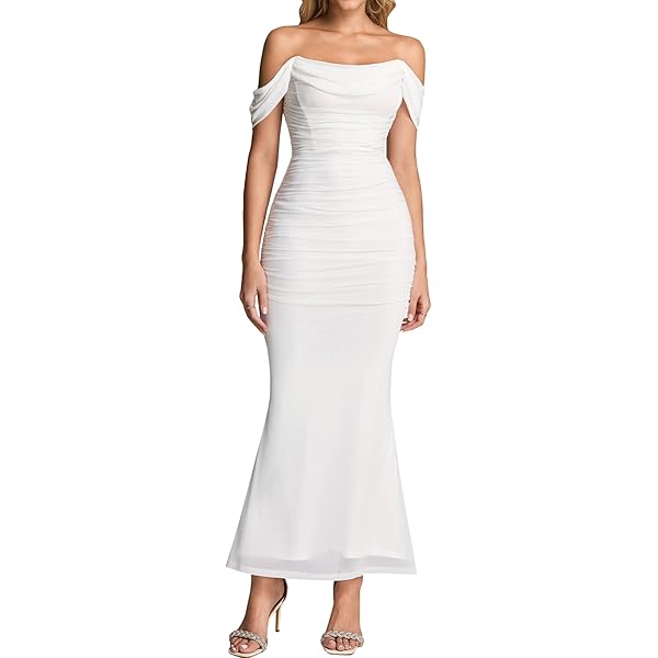 Formal White Off The Shoulder Long Dress Homecoming Dresses Satin Midi  Fashion Nova White Midi Dress