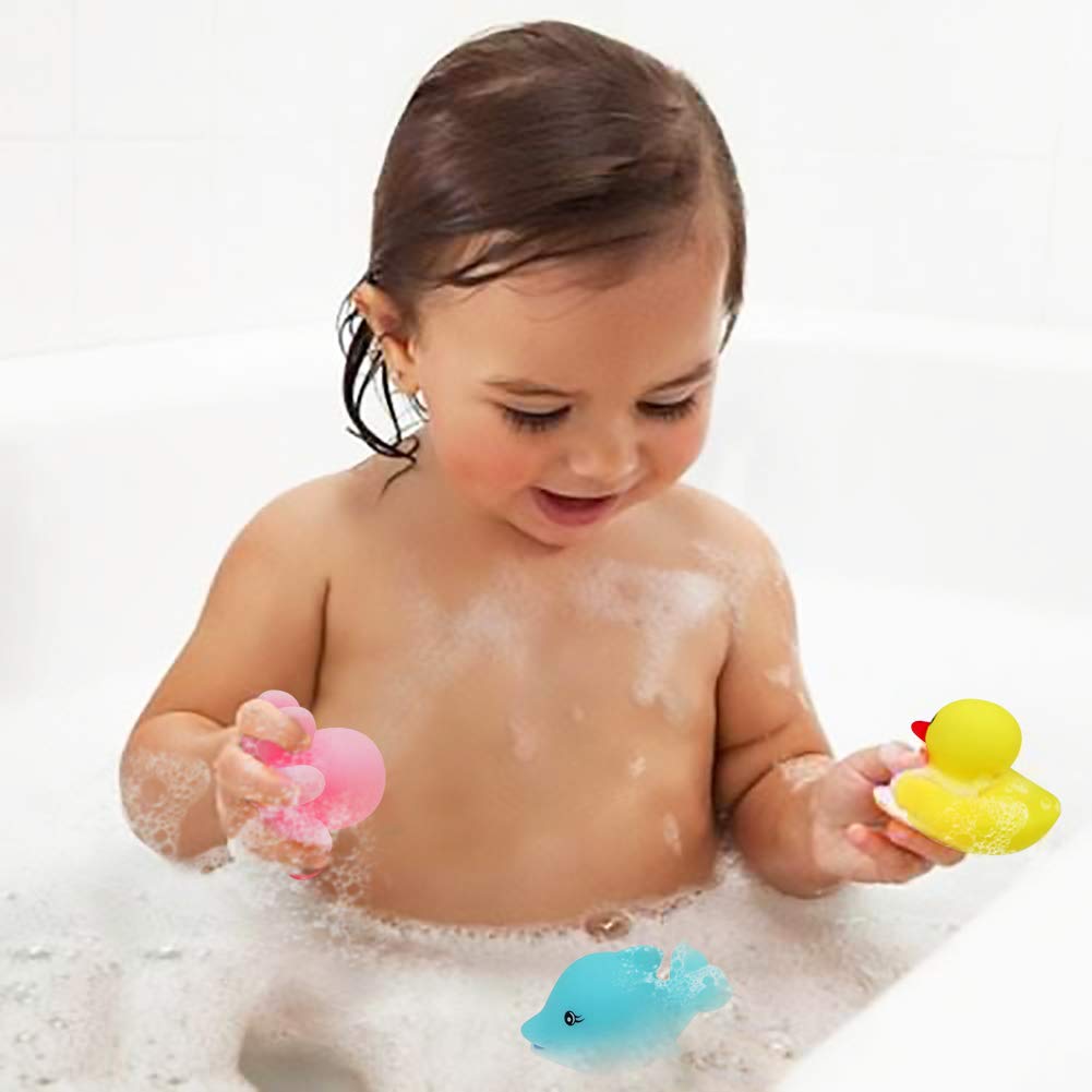 Nuheby Duck Bath Toy with Net Floating Octopus Dolphin Toddler Pool Net Bathtub Water Toys for 12 Month Old
