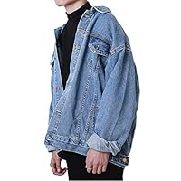 Hotmiss Men Oversize Denim Jacket Trucker Jean Coat Light Blue XL (Large)