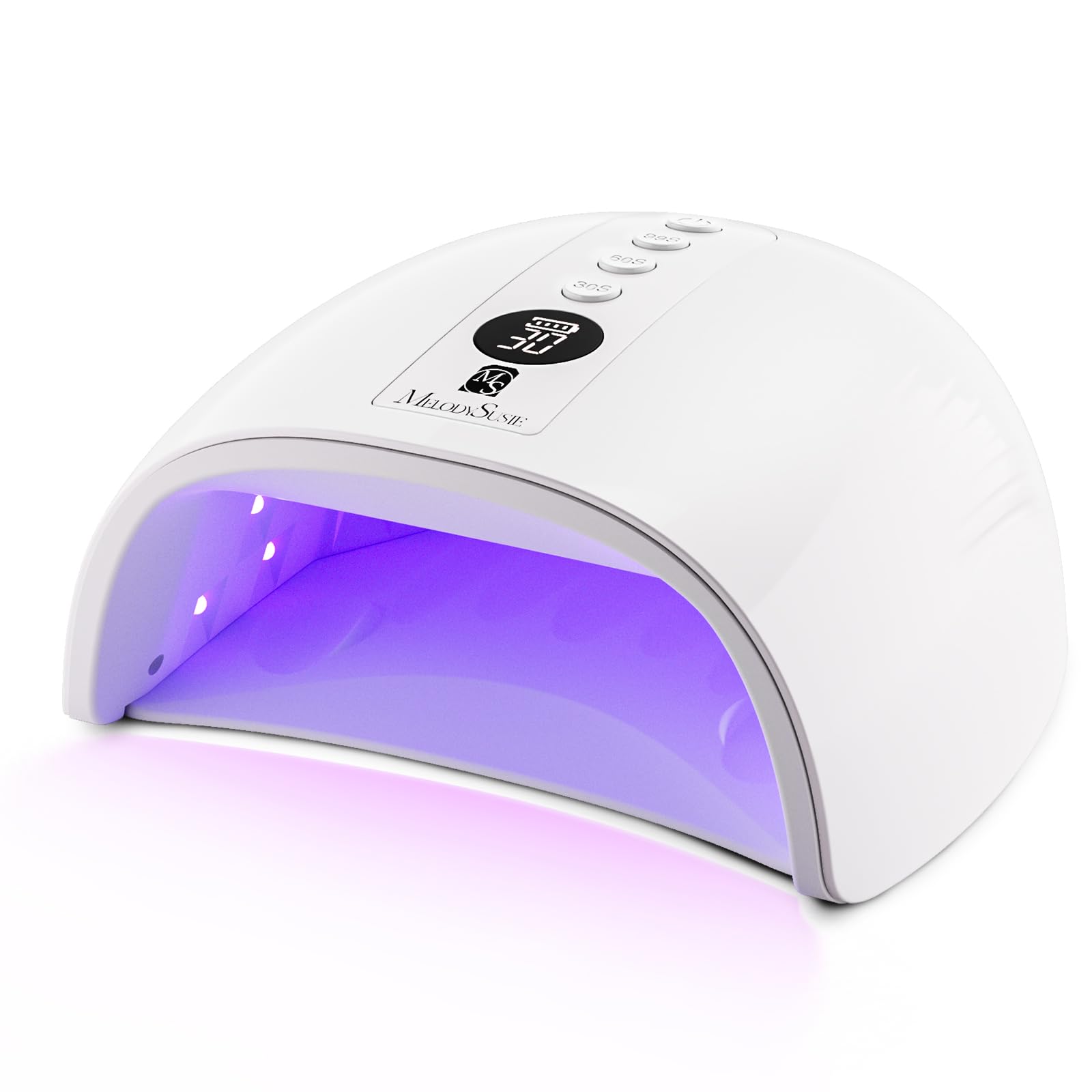 MelodySusie Cordless UV Nail Lamp with 3 Timers & Smart Sensor, P-Plus30G Rechargeable UV Light Cures All Gels, Especially Builder, Hard, Extension, Acrylic & Chrome Gel Polishes White