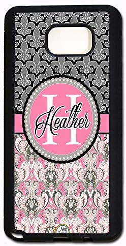 Galaxy S8 Plus Case, ArtsyCase Pink Grey Damask Fleur De Lis Monogram Personalized Name Phone Case - Samsung Galaxy S8 Plus (Black)