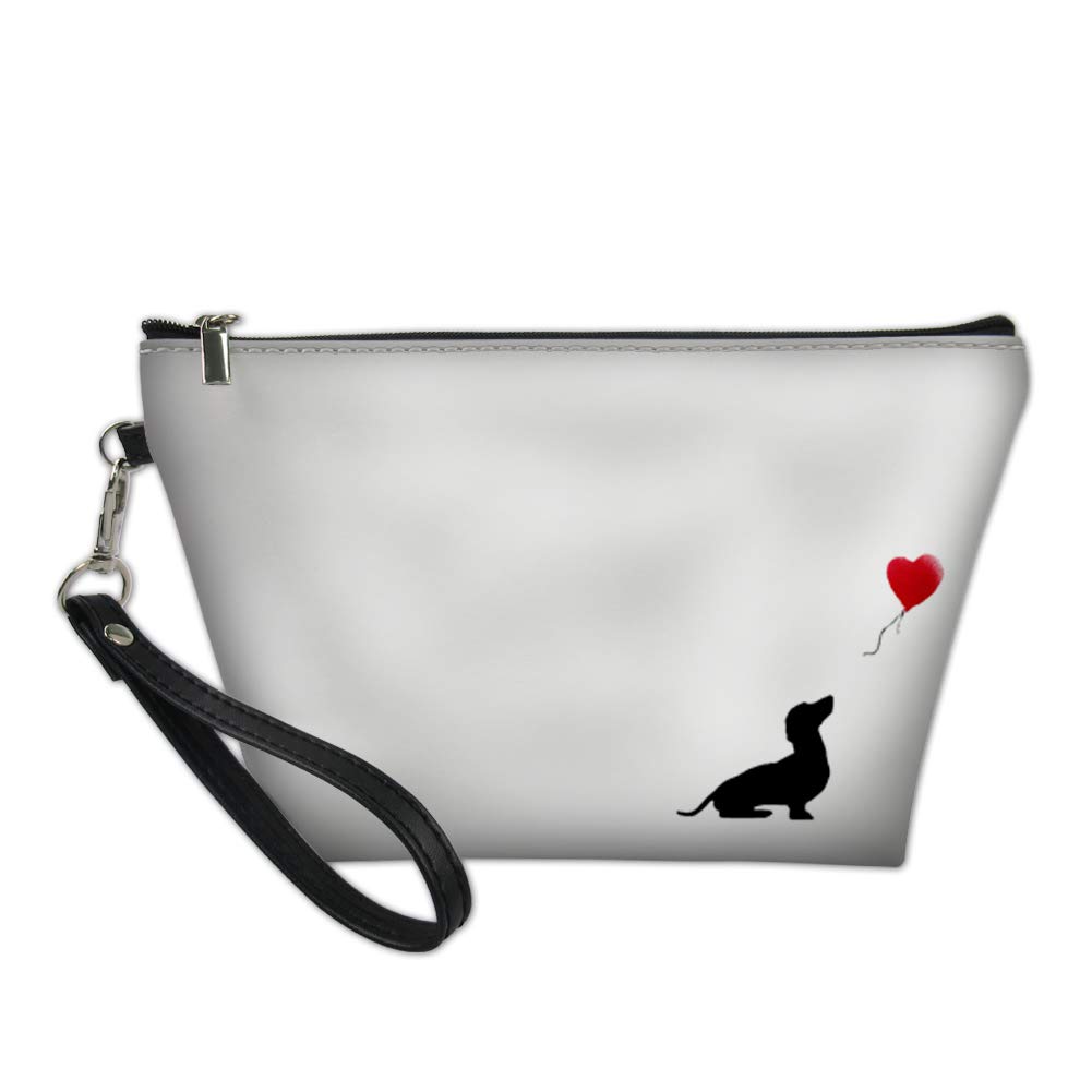 HUGS IDEA Fashion Girls Travel Cosmetic Bags, Cute Dachshund Dog & Heart Female Makeup Storage Pouch