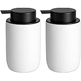Hand Soap Dispenser for Bathroom Decro, Ceramic Liquid Pump Bottles Refillable Dish Dispenser for Kitchen Farmhouse Colleage Dorm, Matte White 2 Pack