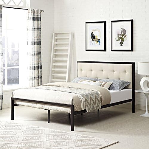 LexMod Lottie King Fabric Bed in Brown Beige