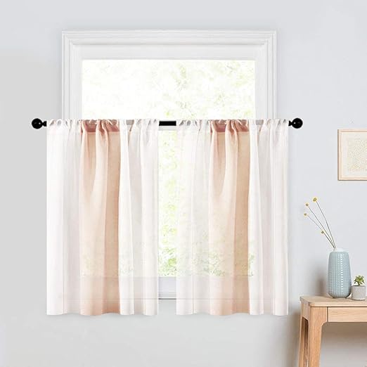 Amazon Com Mrtrees Striped Sheer Tier Curtains 24 Inch Kitchen