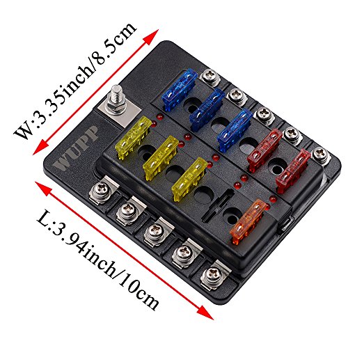 10-Way Fuse Box, 12 Volt Fuse Block with LED Warning Indicator Damp-Proof Cover Automotive Fuse Block for Car Boat Marine RV Truck