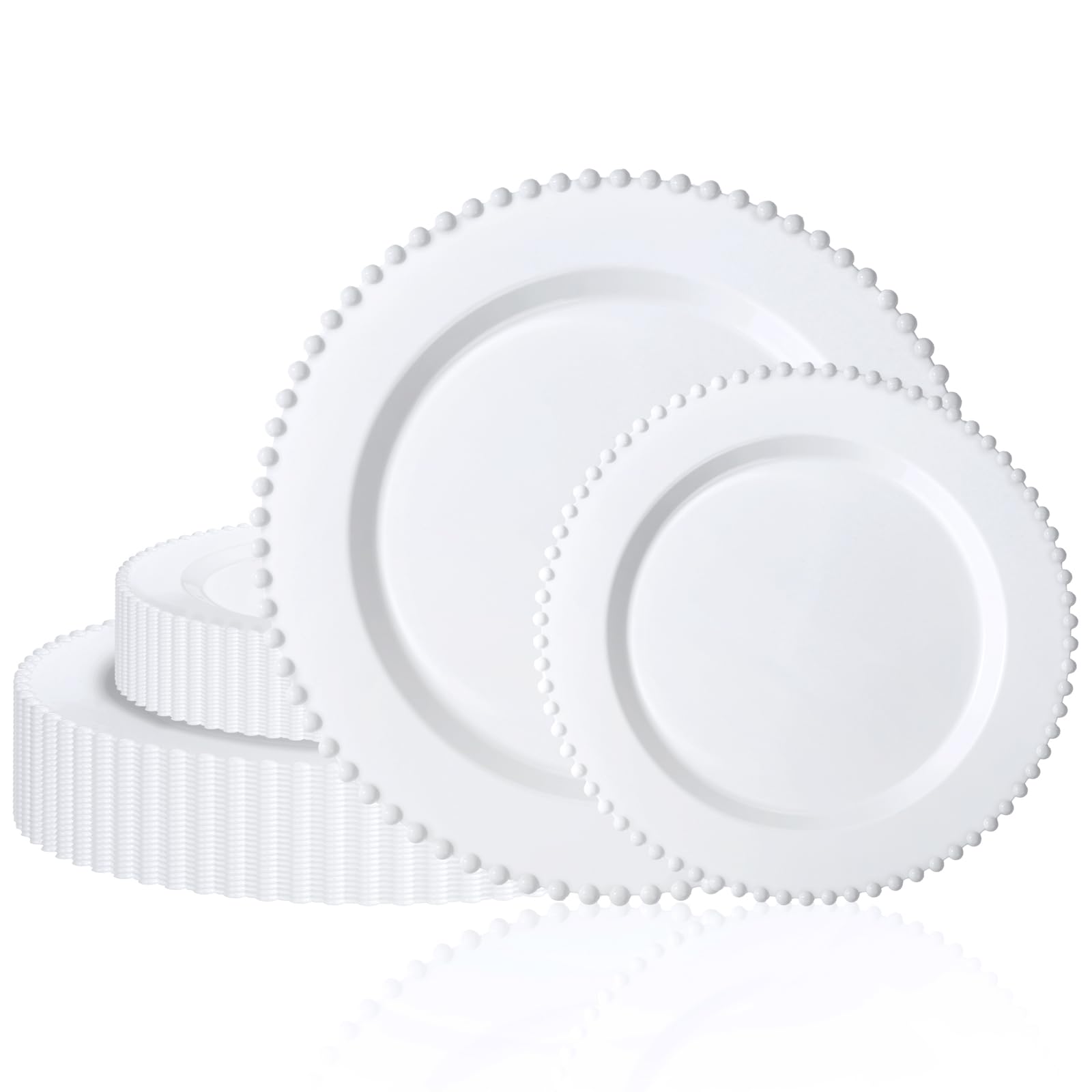 Photo 1 of U-QE 60PCS White Plastic Plates - Fancy Beaded Plates Disposable Heavy Duty - Premium Hard Plastic Plate for Party, Wedding & Birthday Including 30 Dinner10 & 30 Dessert Plate 7"