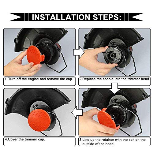 Homics 4 Pack Trimmer Replacement Spool Cap Covers, Weed Eater Parts Compatible with Black+Decker Trimmer RC-100-P (4 Spool Caps+4 Springs)