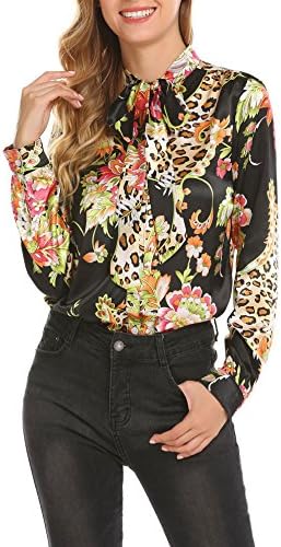Pinspark Women's Fashion Collar Long Sleeve Print Casual Button Down Blouse Shirt